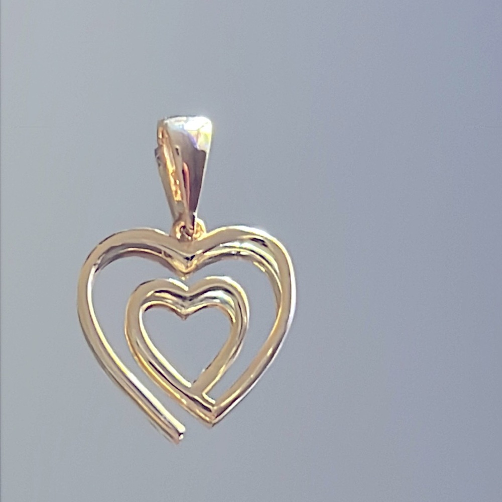 18k solid gold double heart pendant. Gold tone